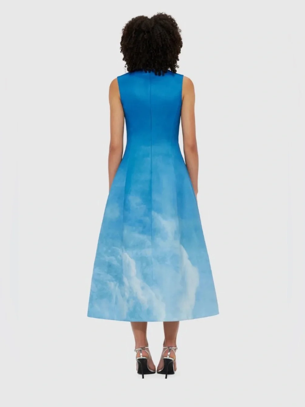 LEO LIN Cleo Blue Sky White Cloud Print Ombré Watercolor Midi Dress AU6/US2 NWOT